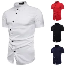 Модная классическая рубашка с коротким рукавом, повседневная однотонная мужская рубашка, новинка, приталенная рубашка, одноцветная блузка, Топ M, L, XL, XXL, красная, белая, синяя