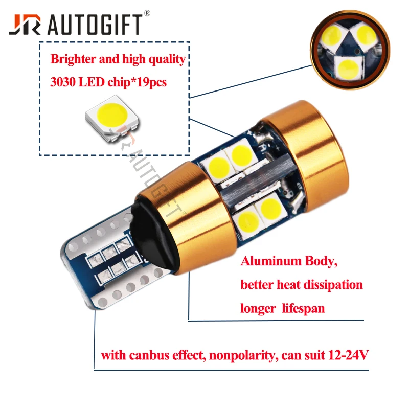 50xT10 светодиодный W5W 194 168 3030 19SMD Canbus без ошибок неполярность 12-24V Авто Клин лампа номерного знака багажник сигнальный парковочный светильник