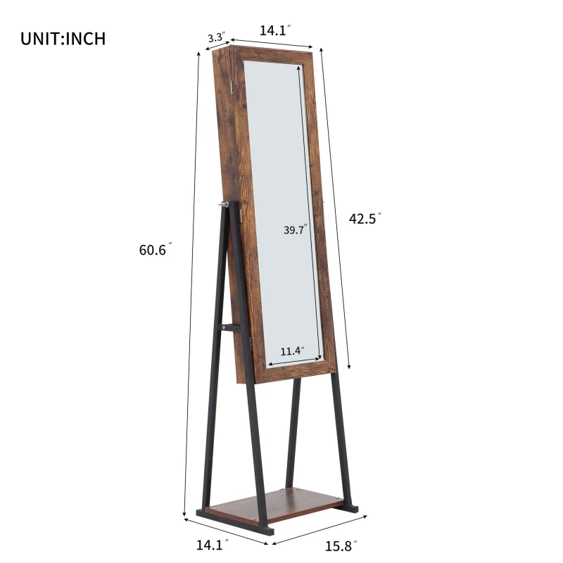 Jewelry Storage Mirror Cabinet With LED Lights,For Living Room Or Bedroom, Anti-Gray MDF coating PVC, iron LED light Makeup Organizers