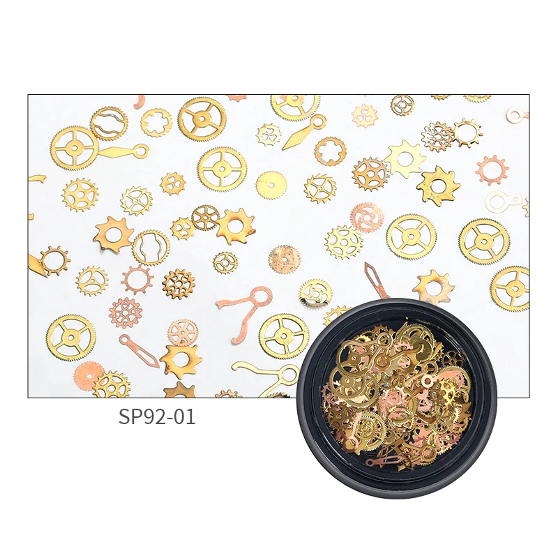 1 Box Steampunk Nail Art Mini Ultra-thin Alloy Gear Gold Silver Patch Mixed 3D Metal Rivets DIY Nail Art Decoration Accessories