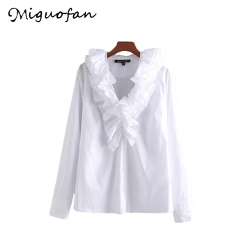 

Miguofan white blouses office blouse shirts women blouse shirts ruffled collarlong sleeve shirts female casual tops blusas