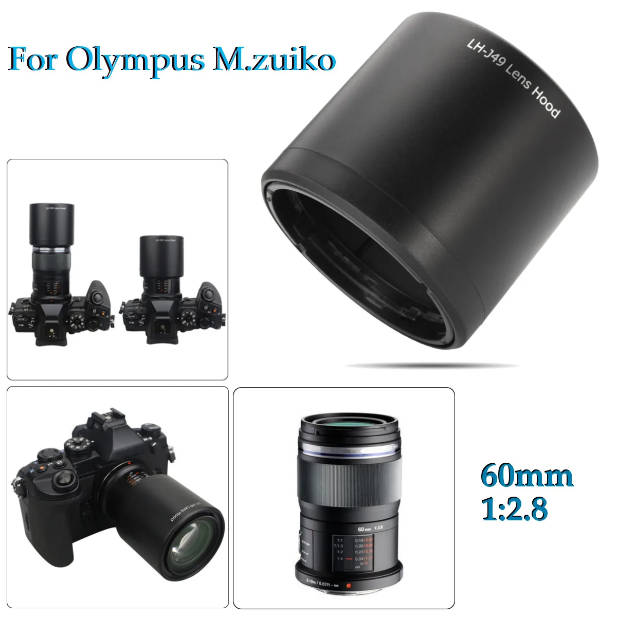 Длинная бленда для камеры Olympus M. ZUIKO DIGITAL ED 60 мм 1:2. 8 Macro LH-49 6 см x 6 см x 5,5 см