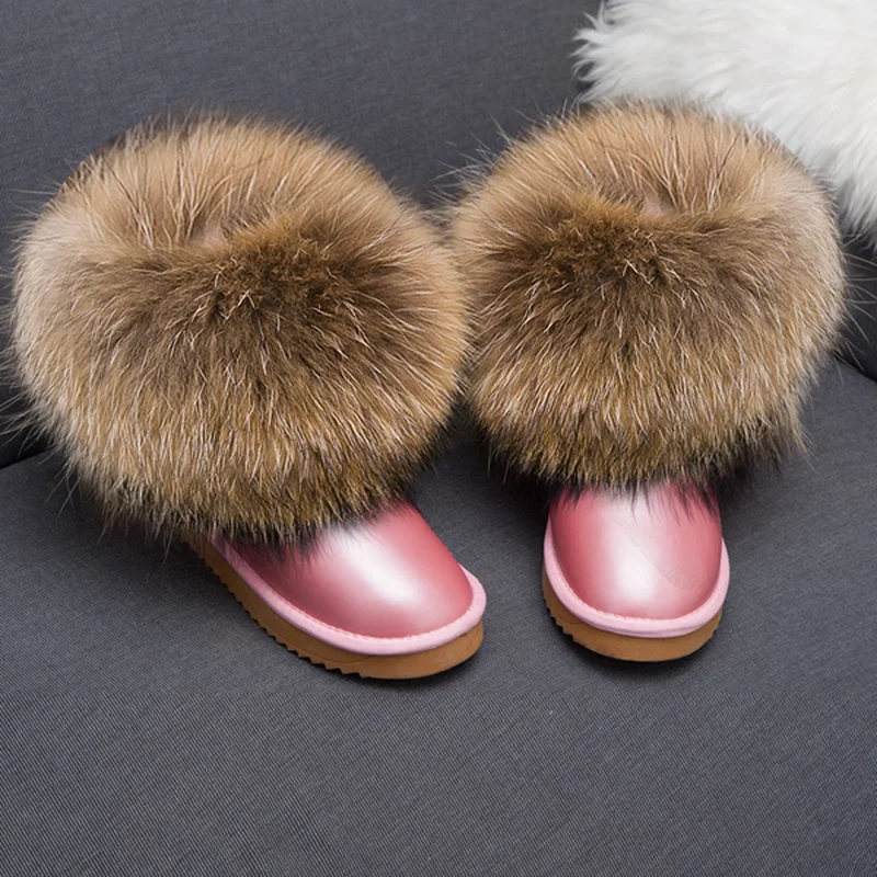 

winter boots women Best Quality Waterproof Slippery Raccoon Fur Short Boot Fox Fur Snow Short Boot Ankle Boots for Women