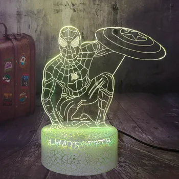 

Marvel The Avengers Spiderman 3D LED Night Light Sleep Lamp Office Bar Decor for Christmas Best Gift Crackle White Base Boys