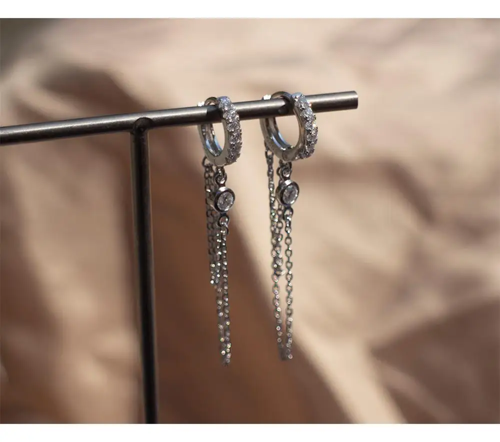 Серьги из стерлингового серебра 925 пробы, мода, необычный круг, цирконовая цепочка, длинные серьги, сладкий французский стиль, дикие женские серьги для девочек, ювелирные изделия