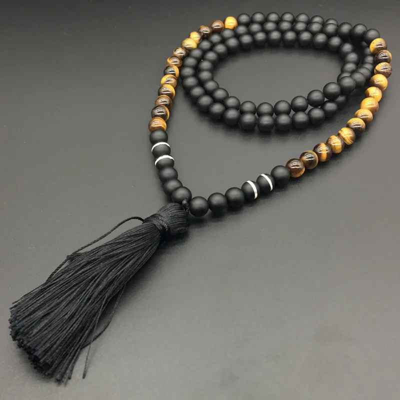 

8mm Tigers Eye, JapaMala Necklace, Namaste Yoga Jewelry, Chakra Stones Mala, Buddhist Mala Prayer Bead, 108 Mala Beads