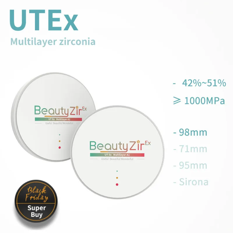 UTEx многослойный Цирконий 98 мм толщина 14/16/18 для стоматологической лаборатории