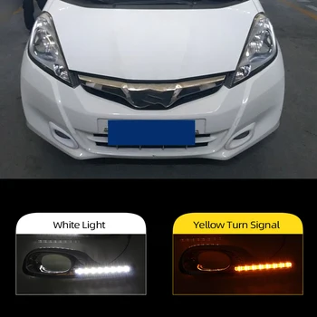 

Car Flashing 1Pair LED Daytime Running Lights for Honda Jazz fit 2011 2012 2013 DRL Fog lamp with Yellow turning signal lights