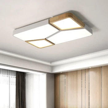 

Nordic LED Rectangular Dimmable Ceiling Light Modern Wood Square Ceiling Chandelier Lights for Living Room Kitchen Kids Bedroom