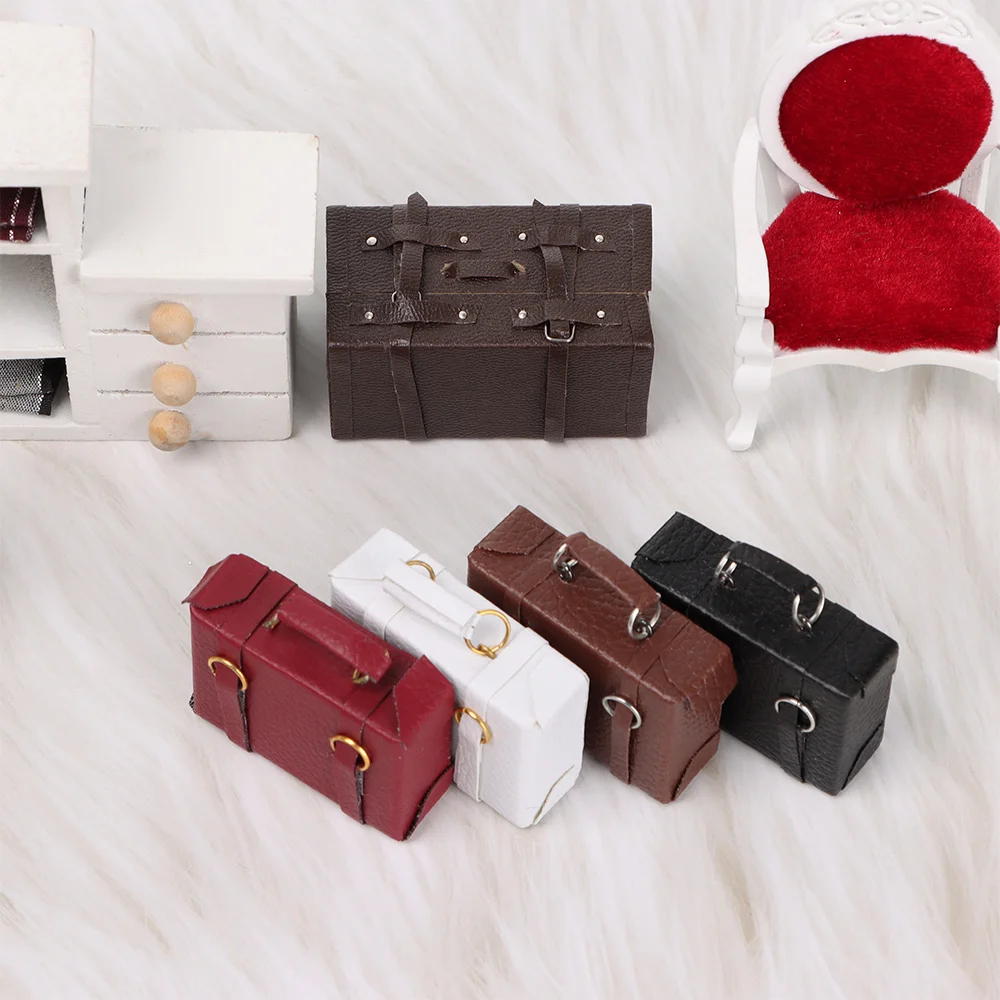 Miniature Leather Suitcase Doll Accessory Wood Box