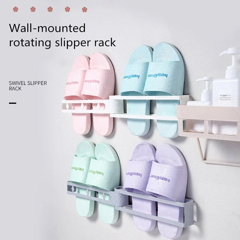 

Plastic Rotary Nailless Shoes Rack Simple Storage Wall-mounted Home Slippers Shelf Convenient Slipper Rack Holder