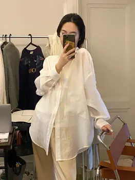 

High Cold Lady and Early Autumn New Style Thin Transparent Shirt for Camisole Women