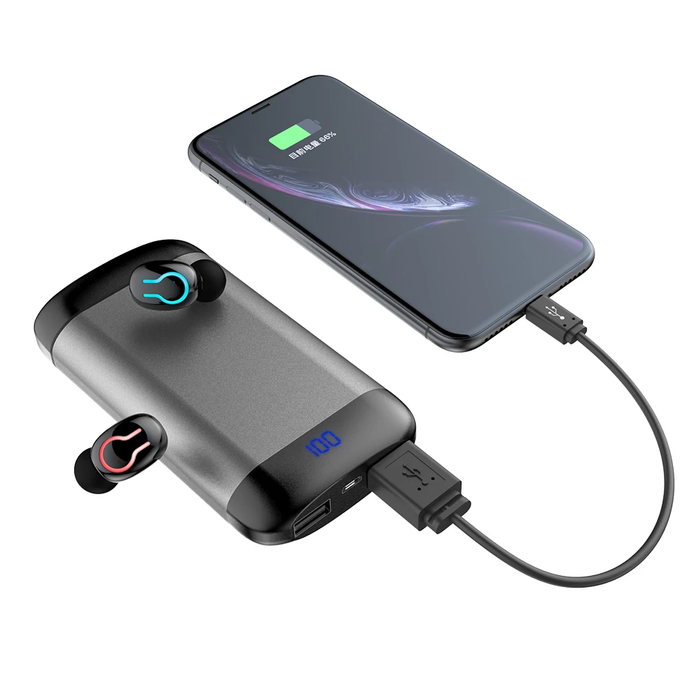 TWS Bluetooth наушники HD стерео беспроводные наушники спортивные наушники с двойным микрофоном 6000 мАч водонепроницаемые наушники с микрофоном