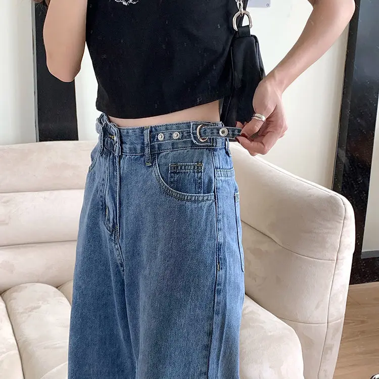 

Autumn summer Korean loose straight high waist jeans women wide leggings long trousers denim jeans Loose Wide Leg Pants