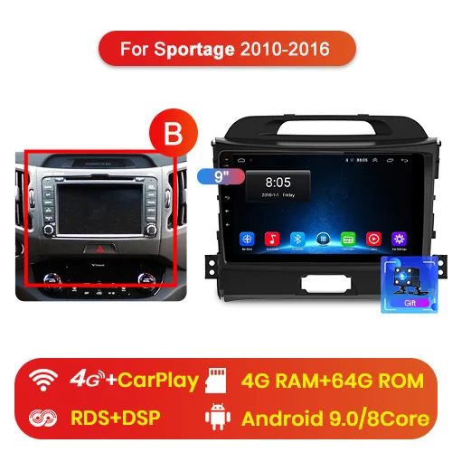 Junsun V1 pro 4G+ 64G CarPlay Android 9,0 DSP для KIA Sportage 3 4 2010- автомобильный Радио мультимедийный видео плеер Navi gps 2 din dvd - Цвет: (4-64GB) B