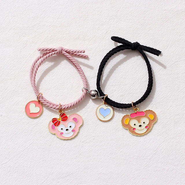 2pcs / Set Magnet Attracts Couple Bracelet Cute Cartoon Charm Jewelry Adjustable Elastic Rope Bracelets Lover Gift for Women Men 8