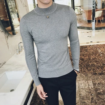 

Casual Sweater Knitwear 2020 Hot Sale Men High Quality Turtleneck Sweater Men Black Grey Sexy Slim Knit Pullover Solid Color