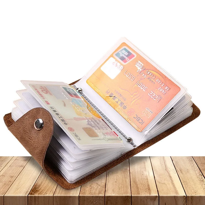 New Vintage Leather 24 Bits Card Case Business Card Holder Men Women Credit Passport Card Bag ID Passport Card Wallet