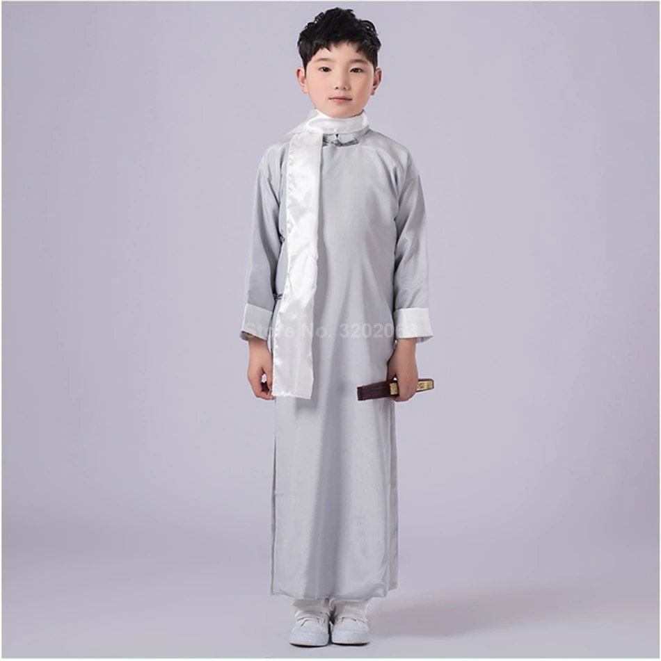 Китайское платье традиционный костюм в стиле династии Тан для мальчиков длинные халаты рубашка Дети Cheongsam Детский новогодний костюм для мальчиков одежда