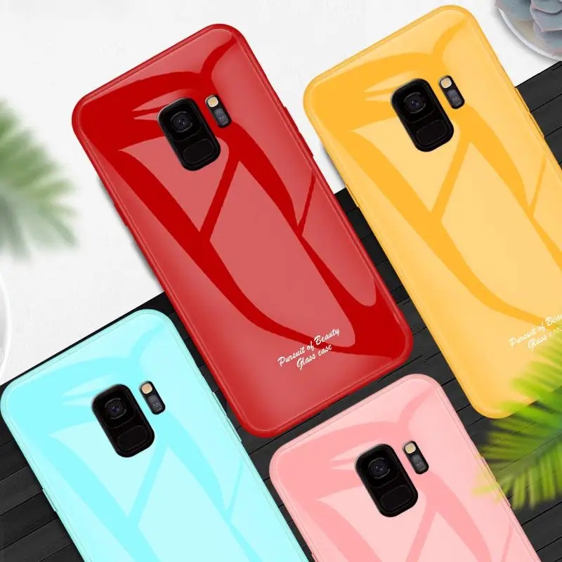 

Candy Color Ultra Thin Tempered Glass Case For Samsung Galaxy S9 S10 Plus S10E Note 8 9 S10 Case Simple Solid Back Cover
