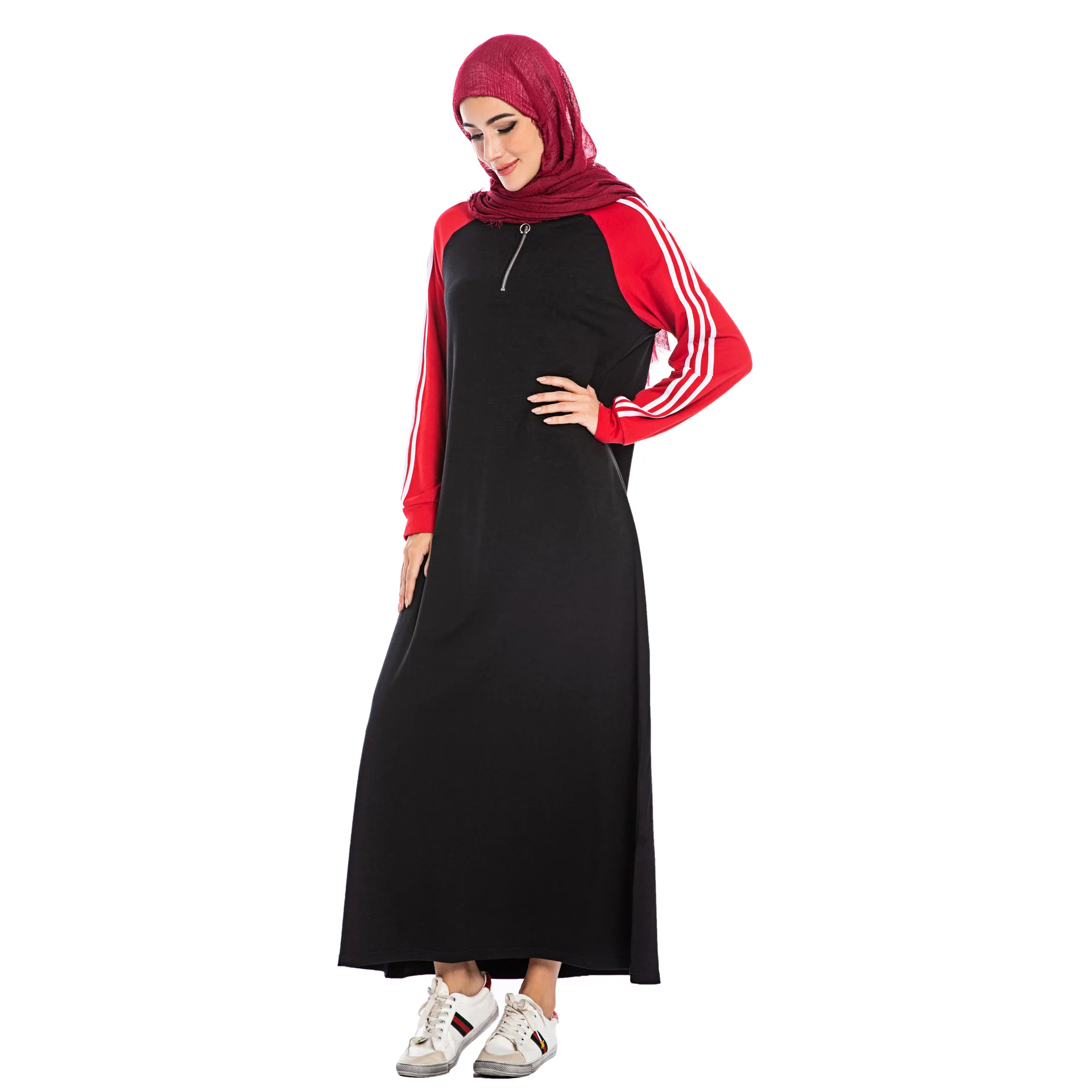 Осень Зима Дубай Повседневная абайя скромная модная мусульманская женская одежда халаты ислам Хлопок Черный Спорт большой макси размер платье кафтан