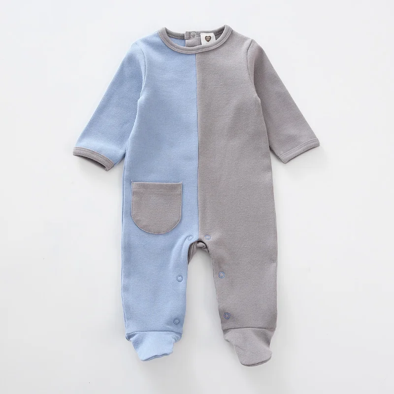 Baby romper pyjamas kids clothes long sleeves children clothing ribbed baby overalls baby boy girls clothes footies romper - Цвет: Синий