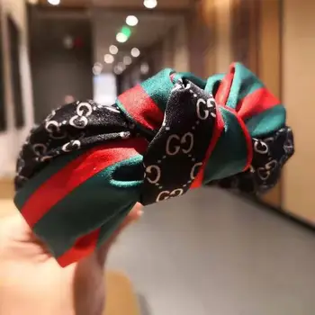 

Korean version of hair accessories woman girl headband net red wide edge knotted headband red and green strip hairpin headdress