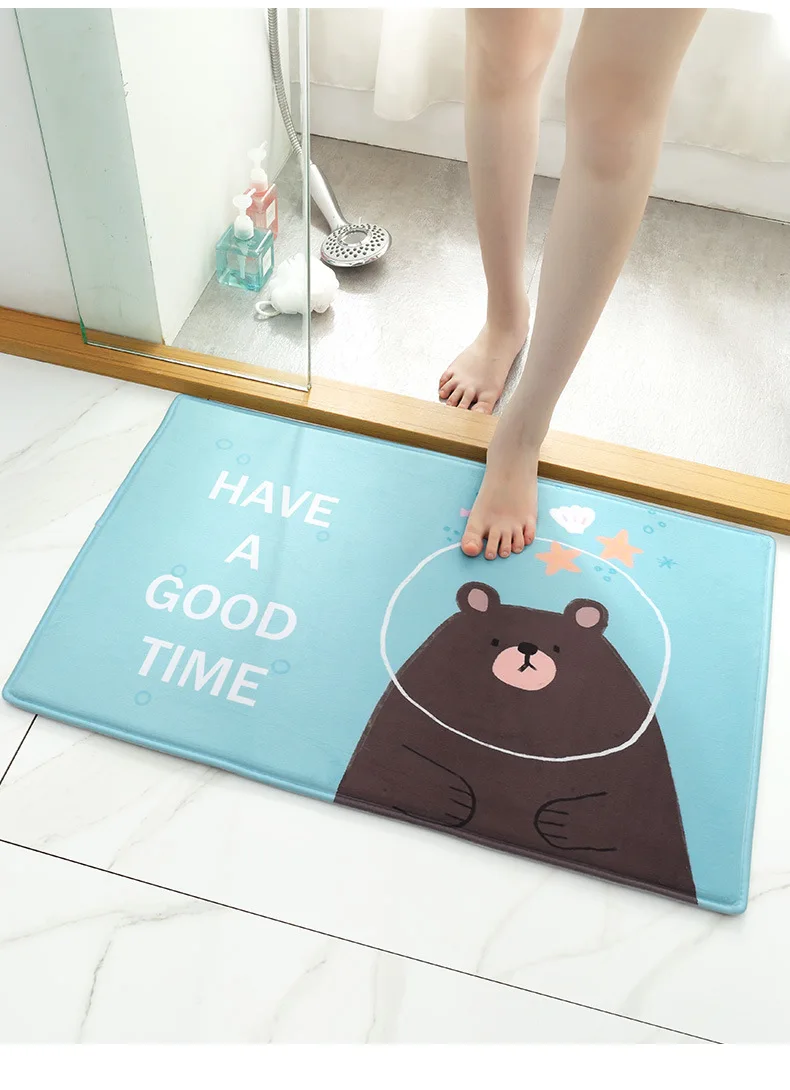Cross Border Cartoon Cute Pet Home Bathroom Non-slip Floor Mat Bathroom Doorway Bedroom Flannel Water Absorbent Floor Mat