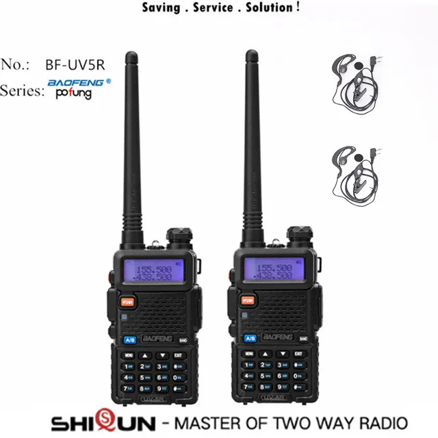 2 шт. Baofeng BF-UV5R Любительское радио портативная рация Pofung UV-5R 5 Вт VHF/UHF радио двухдиапазонное двухстороннее радио UV 5r CB радио - Цвет: Black-Headset