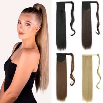 AZIR Long Straight Ponytail Hair Synthetic Extensions Heat Resistant Hair 22Inch Wrap Around Pony Hairpiece for Women 1