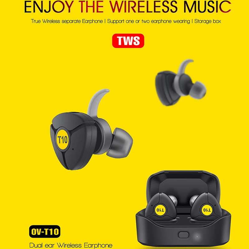 

OVLENG T10 TWS 5.0 Bluetooth headphone 3D stereo wireless earphone with dual microphone for iphone Samsung Huawei Google Phone