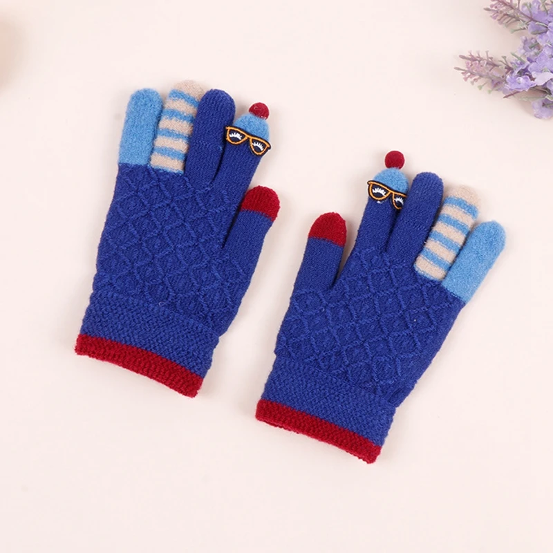 Зимние перчатки, детские варежки с длинными пальцами, шерстяные вязаные перчатки с героями мультфильмов для мальчиков и девочек, сохраняющие тепло, варежки, От 5 до 10 лет для начальной школы - Цвет: Royal blue