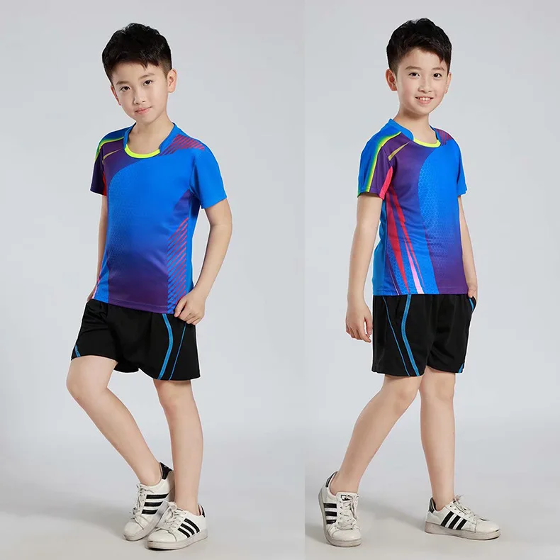 2 предмета, футболки для бадминтона, костюм, рубашка с короткими рукавами, детские футболки для настольного тенниса, быстросохнущая командная униформа - Цвет: blue