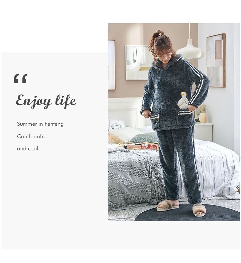 JRMISSLI Пижама с капюшоном наборы для женщин мультфильм пижамы Пары Loungewear Lover Pyjama Мужская одежда для сна - Цвет: women