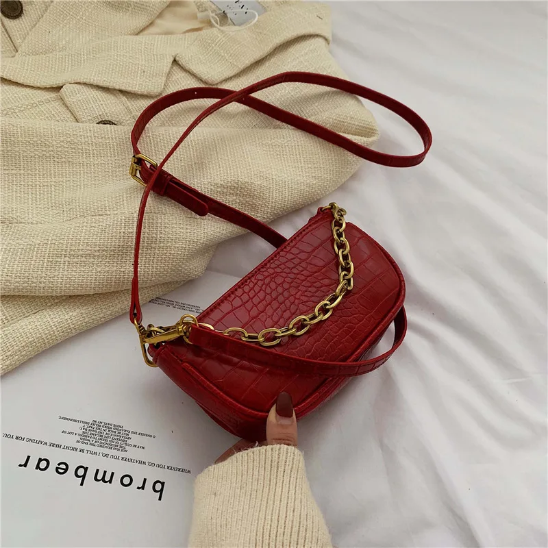 

Women Handbag 2019 Winter New Famous Brand Retro Tote Chain Crocodile Pattern Dumpling Bag High Quality Shoulder Messenger Bag