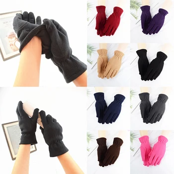 

1 Pair Unisex Glover Solid Color Winter Warm Velvet Five Finger Gloves Outdoor Riding Warm Mittens Wrist Red Black Gray Gloves