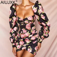 AIUJXK Новое поступление, черное облегающее платье с цветочным принтом и розами, модные брендовые винтажные облегающие платья с высокой талией и открытой спиной