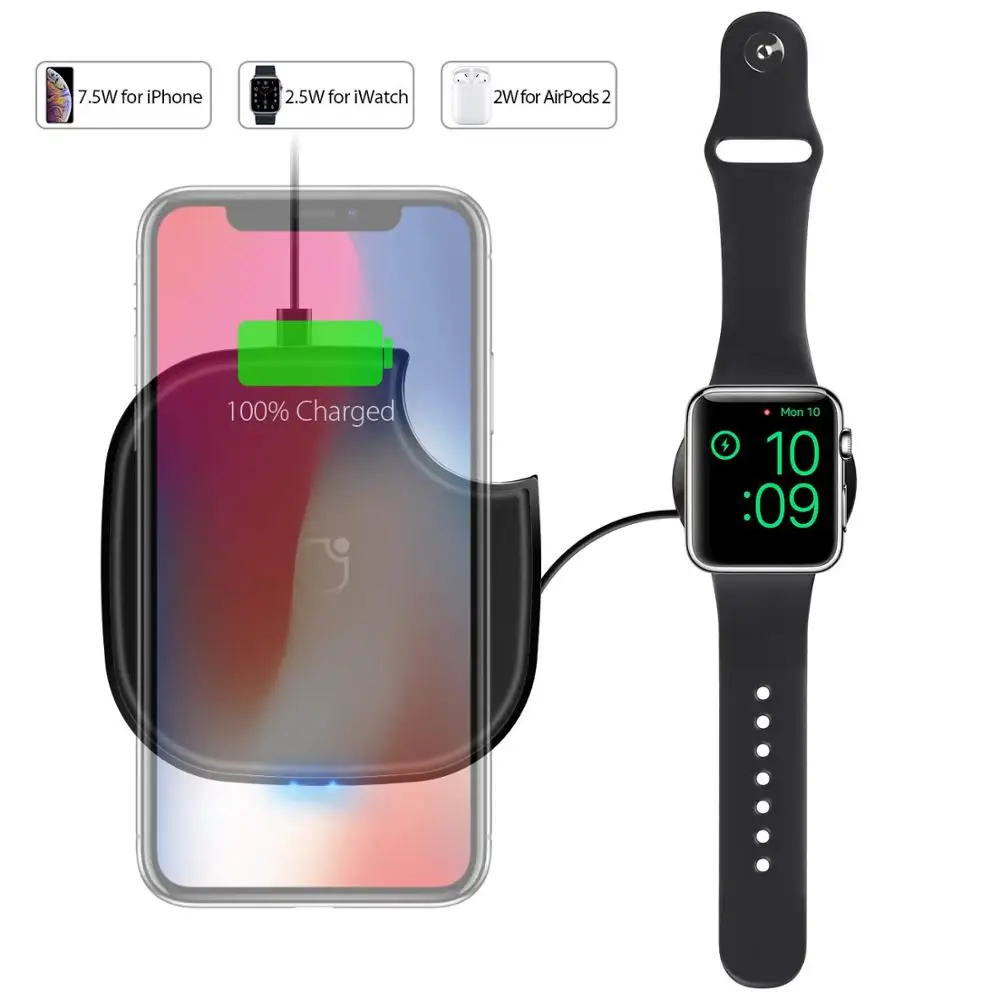 

10W 2 IN 1 Wireless Charger For iPhone X XS Max Xr 8 Wireless Charger Pad Stand Qi Fast Charging Station For Apple Watch 4 3 2 1