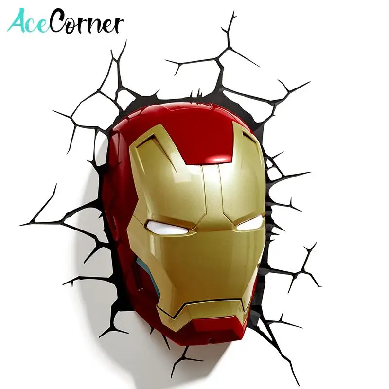 Acecorner Железный человек голова лица 3D Креативный светодиодный настенный