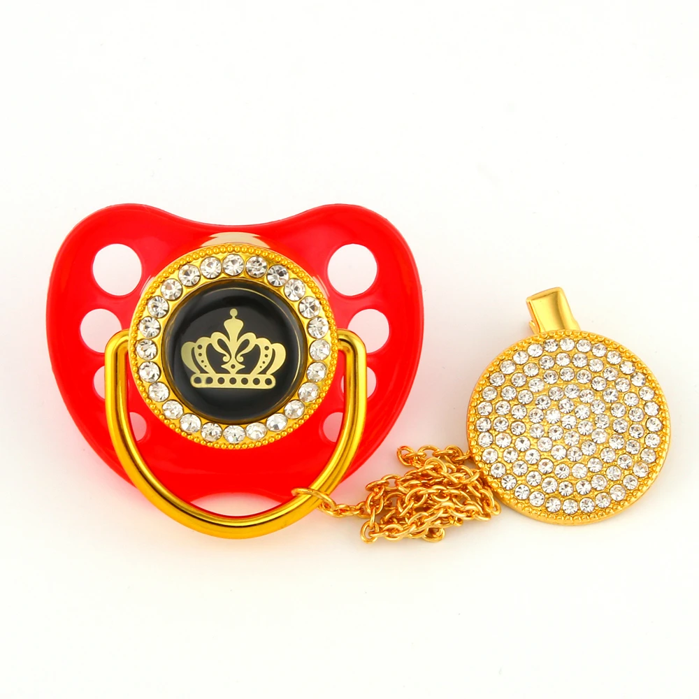 Luxury Baby Bling Pacifier Rhinestone Blue Crystal Orthodontic Nipple Silicone Soother Crown Baby Dummy Pacifier Clip
