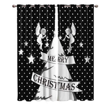 

Christmas-Themed Christmas Trees Angel Patterns Biackout Window Curtains Living Room Curtain Kitchen Blackout Curtains