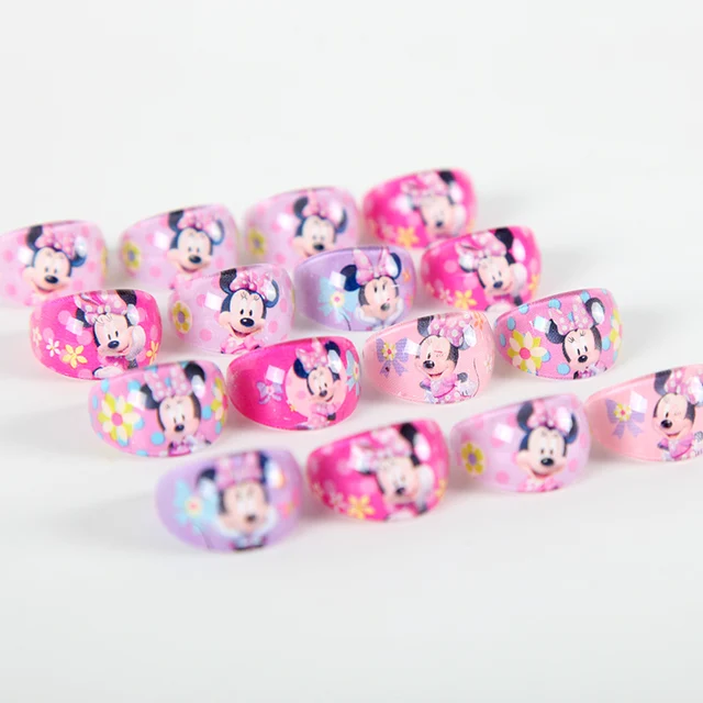 12pc/Lot Disney Princess Rings Acrylic Crystal Minnie Mouse Party Favors Frozen Kids Finger Rings Seal Stamper Kids DIY Gifts 40pcs I