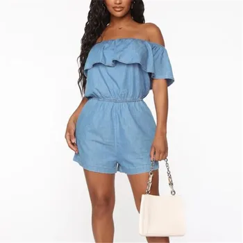 

Women Off Shoulder Oblique Neck Jumpsuit Elegant Casual Jumpsuit Ruffle Neck Loose Pocket Jumpsuit Street Wear