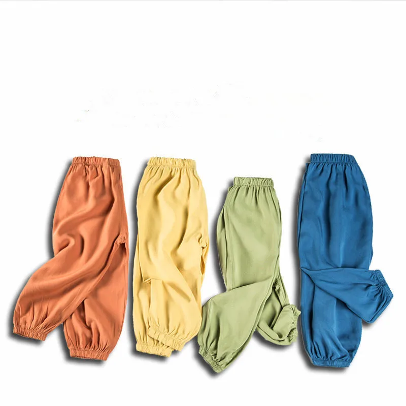 Thin Ice Silk Cotton linen Child Pajamas Pants kid Solid Boys Girls Home Pants Summer Anti-mosquito Bites Kids Children Trousers