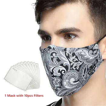 

WECAN Reusable Face Mask Black Anti Dust Pollution PM2.5 Mouth Cover mascarillas with 10pcs Activated Carbon Filter Fabric Masks