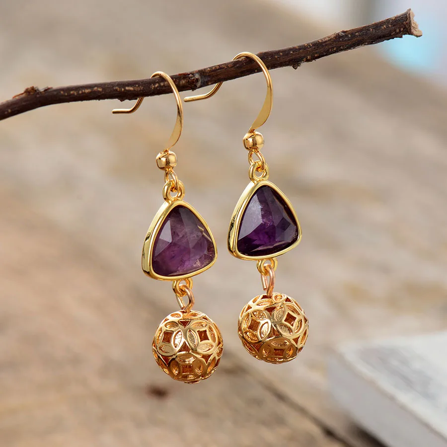 Elegant Women Dangle Earrings Amethysts Gold Charm Drop Earrings Gifts Art Jewelry for mom wife