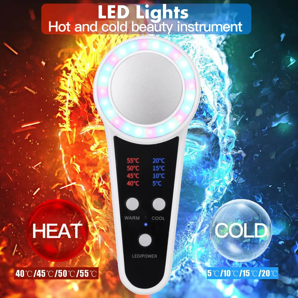 

LED Beauty Machine Hot Cold Massage Therapy Facial Massage Face Whitening Anti-wrinkles Photon Skin Care Acupuncture Apparatus