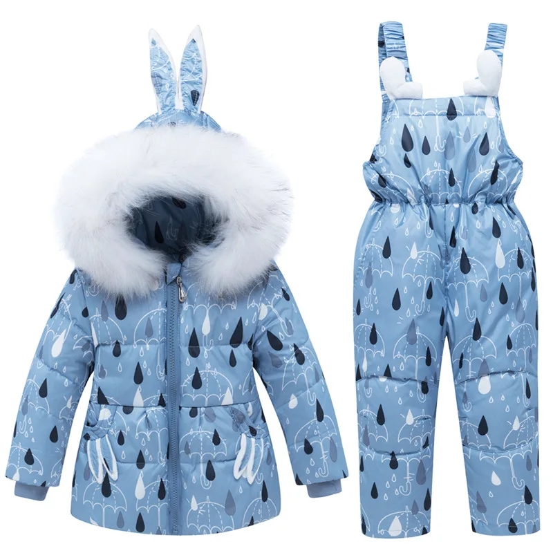 

1 To 4 Years Girls Winter Down Clothing Set Thicken Warm Children's Jacket Overalls Suit Fur Collar Baby Two Pieces Set Snowwear