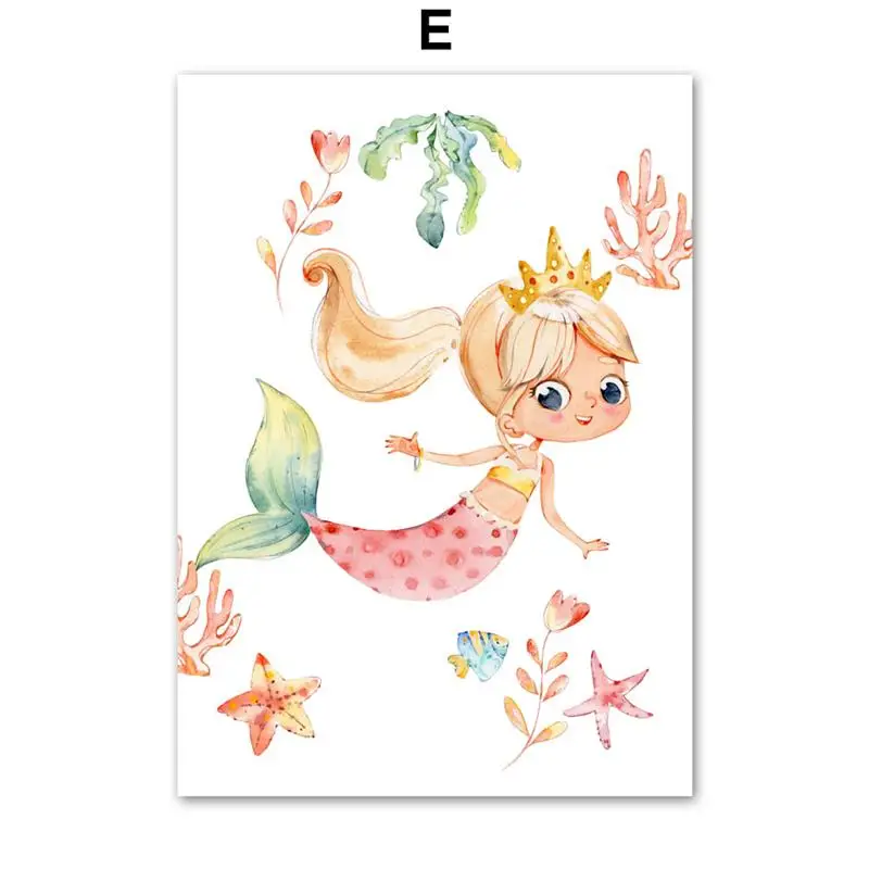 Wall-Art-Canvas-Painting-Mermaid-Little-Princess-Girl-Dream-Nordic-Posters-And-Prints-Nursery-Wall-Pictures (7)