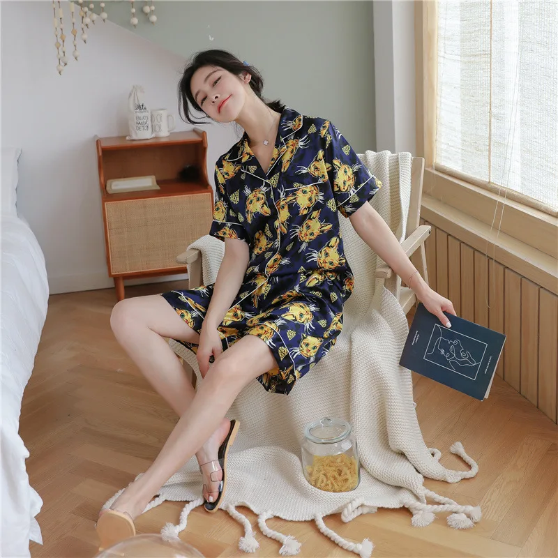 14 Korean Version Casual Pyjama Suit Short Sleeved Shorts Silk Homewear Sweet Print Strawberry Pyjama Students Versatile Пижам - Цвет: 14
